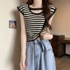 小飞袖辣妹上衣女设计感小众夏季短款冰丝针织衫别致显瘦短袖t恤