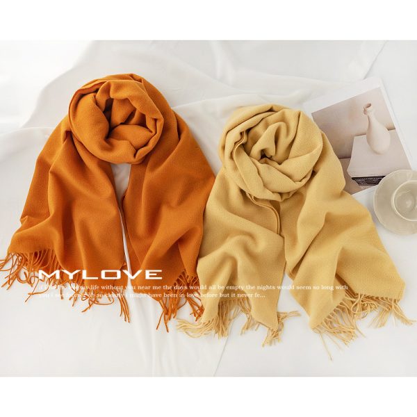 围巾女生高级感冬季百搭纯色长围巾仿羊绒流苏披肩护颈围脖scarf