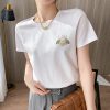 新款圆领白色丝光棉t恤女短袖烫钻印花100%纯棉80支精梳棉半袖上