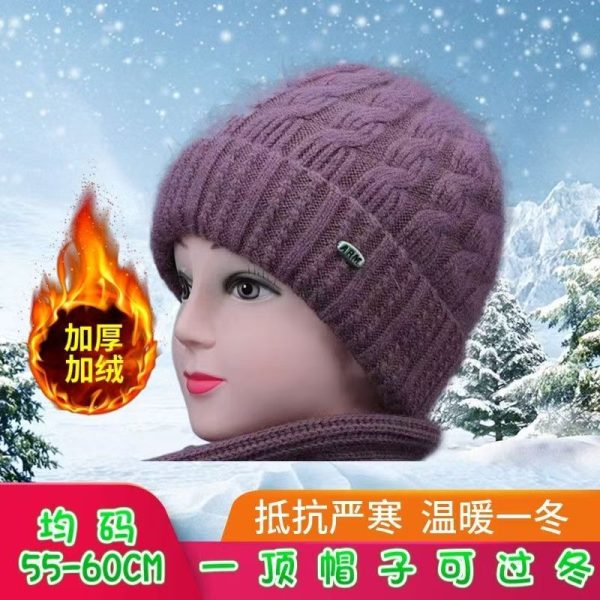 秋冬季中老年人针织帽老太太保暖加厚毛线帽子加厚防寒棉帽妈妈帽
