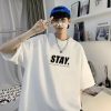 夏季新款短袖宽松t恤男士潮牌休闲半袖潮流体恤打底衫五分袖上衣