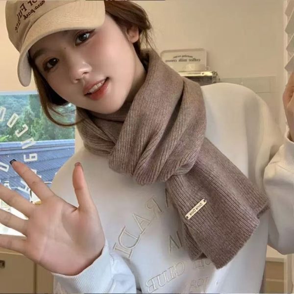 围巾女冬季2025新款毛线针织纯色小围巾潮韩系加厚保暖百搭长围脖
