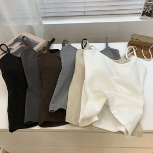 跨境吊带背心女外穿带胸垫打底内搭高级感美背固定一体杯内衣批发