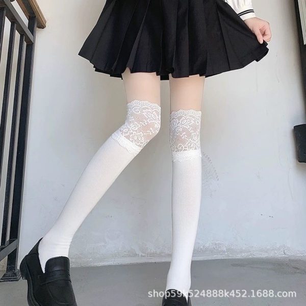 搭配靴子的袜子女春秋款蕾丝小腿袜棉质中筒袜夏季双针靴袜长筒袜