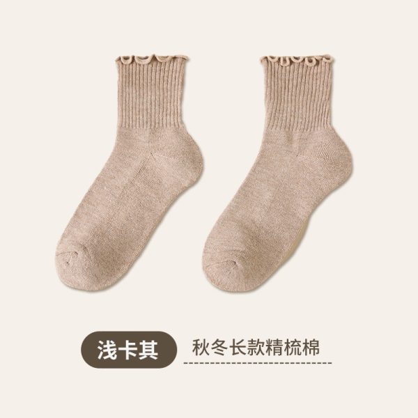 木耳边袜子女春季棉花边中筒袜潮日系风休闲棉袜白色堆堆袜诸暨
