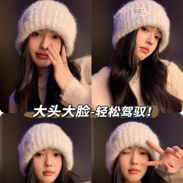 帽子女2024新款冬季保暖毛线帽大头围显脸小宽松护耳针织帽韩版潮