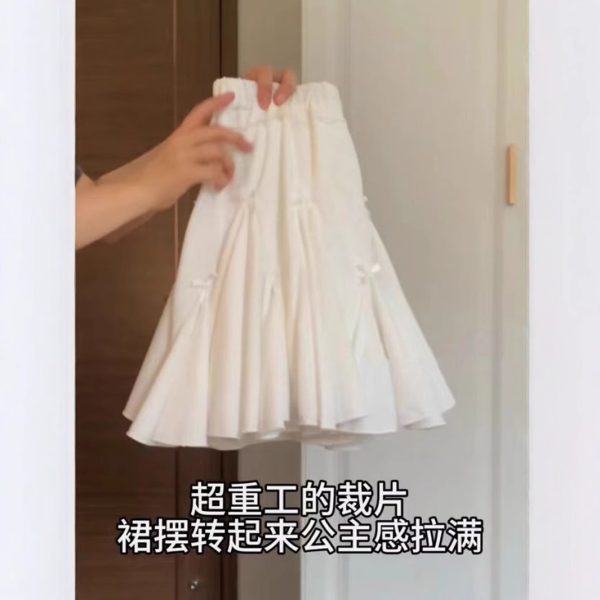 蝴蝶结白色花苞半身裙女夏季芭蕾风蛋糕裙高腰显瘦A字蓬蓬短裙子