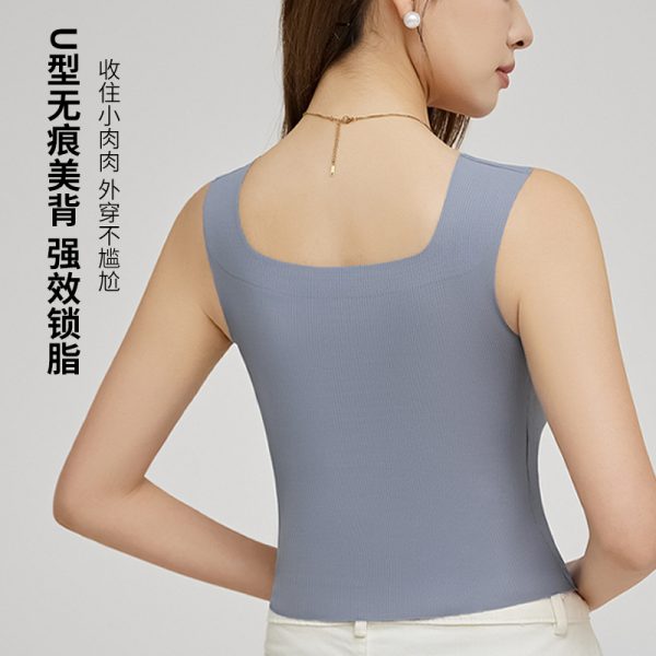 夏季冰丝美背吊带小背心女内搭打底方领防走光带胸垫抹胸内衣大码
