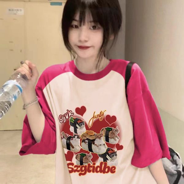 胖妹妹mm纯棉插肩短袖t恤女夏季宽松240斤大码设计感小众洋气上衣