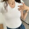 美式纯欲风修身T恤女潮牌韩版2024夏季修身纯棉低圆领白色设计感