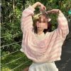 欧美新款女装2023春季网红同款彩虹撞色条纹毛衣女宽松套头针织衫