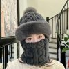 帽子围脖一体女冬2024新款加绒加厚骑车防风防寒电动车保暖套头帽