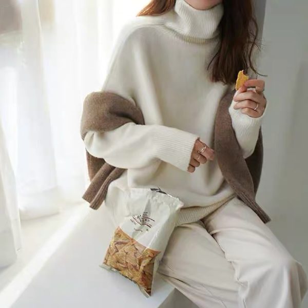高领毛衣女款高端日韩简约纯色套头打底衫2023早秋高级感针织衫
