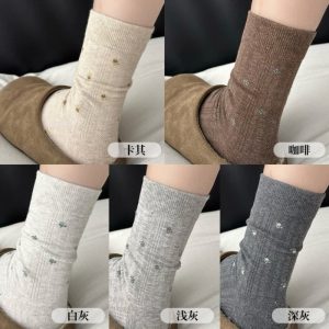 秋冬新款法式温柔小碎花袜子女中筒袜ins风百搭优雅堆堆袜长筒袜