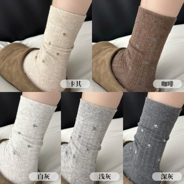 秋冬新款法式温柔小碎花袜子女中筒袜ins风百搭优雅堆堆袜长筒袜