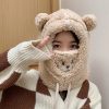 冬季可爱小熊围巾帽子保暖一体帽学生羊羔毛韩版女帽口罩毛绒帽
