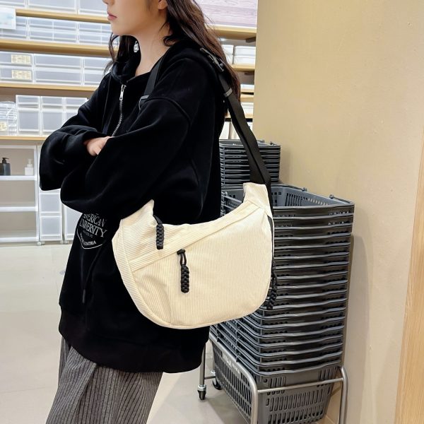 潮时尚条绒单肩包女 ins韩版学生上课通勤斜挎包百搭大容量托特包