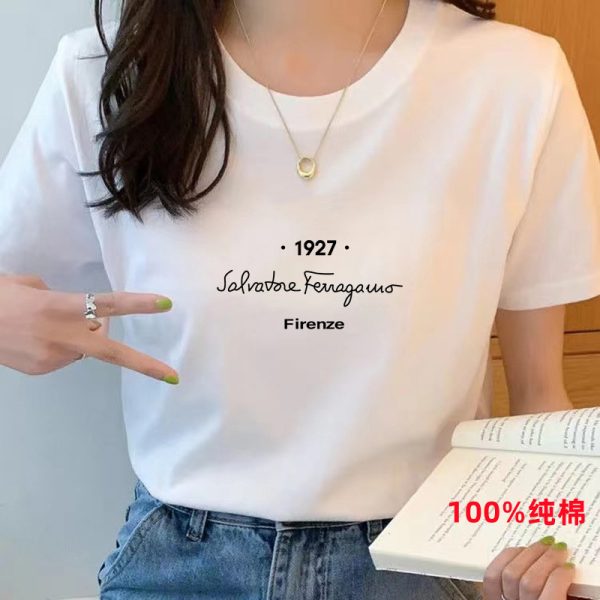 宽松纯棉短袖白色t恤女夏季新款女装圆领上衣正肩打底衫体恤地摊