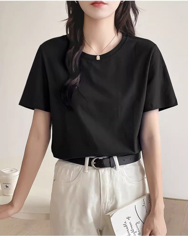 2024夏季新款短袖棉t恤女修身显瘦圆领打底衫上衣女厂家批发
