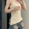 韩系复古港风一体式不规则斜开叉吊带背心纯色内搭上衣女