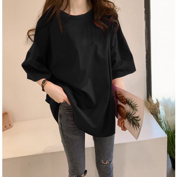 纯色t恤女短袖韩版宽松大码显瘦胖mm中长款学生半袖大版上衣服夏