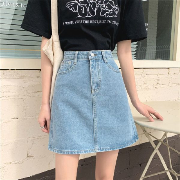 夏季韩版ins黑灰高腰小个子牛仔半身裙女百搭显瘦包臀a字短裙子潮