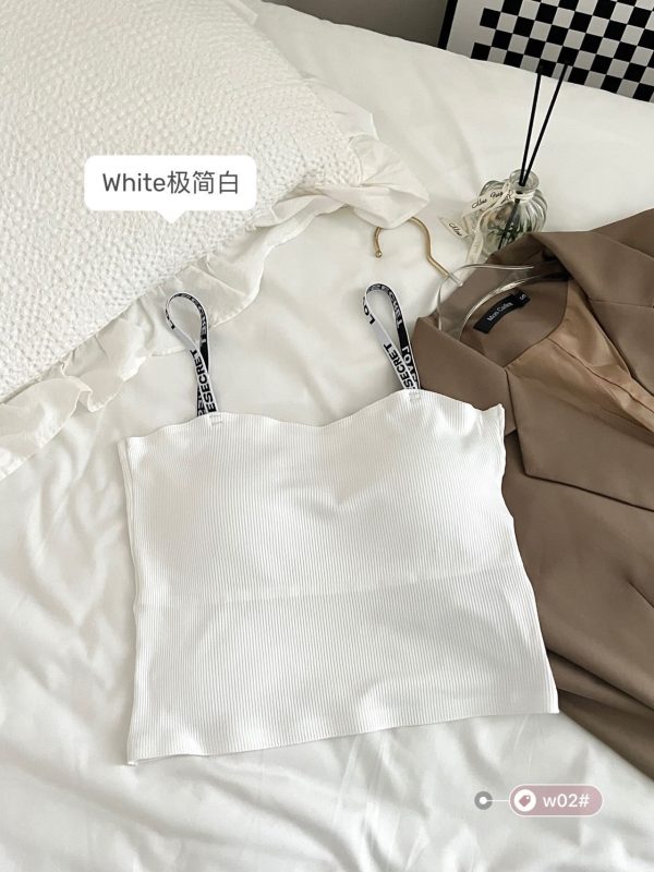 新款一片式纯色纯欲风无痕字母肩带美背舒适带胸垫透气百搭吊带女
