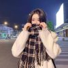 韩系美拉德色系围巾秋冬女生氛围高级感棕色格纹两用披肩围脖加厚