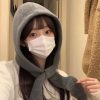 圣诞新年红色帽子围脖一体秋冬系带针织帽巴拉克风毛线帽护耳保暖