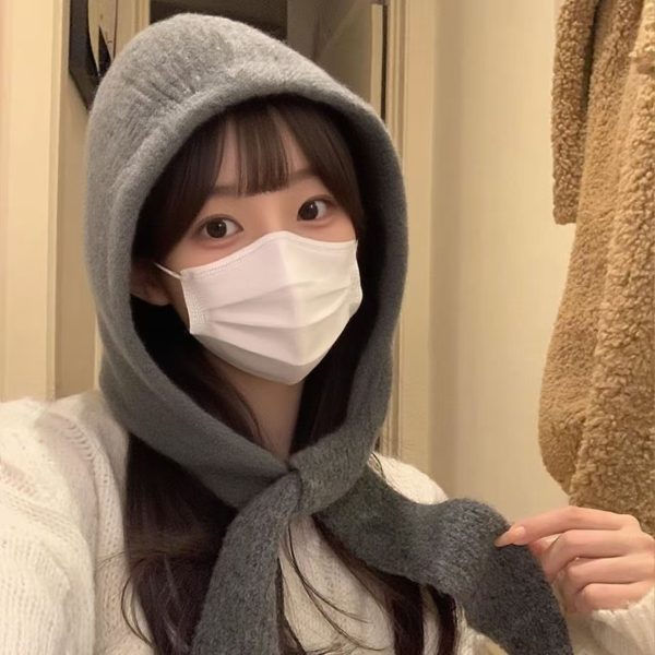 圣诞新年红色帽子围脖一体秋冬系带针织帽巴拉克风毛线帽护耳保暖