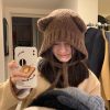 可爱小熊新款秋冬保暖女孩显脸小护耳毛线日韩系百搭针织冬季帽子