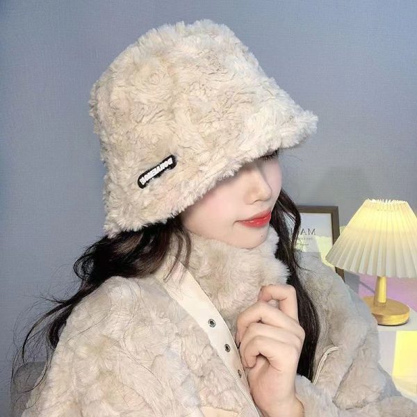 秋冬新款韩版百搭素颜神器毛绒渔夫帽子女显脸小加绒保暖水桶盆帽