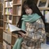 新款美拉德仿羊绒格子围巾女秋冬季加厚保暖披肩两用纯色学生围脖