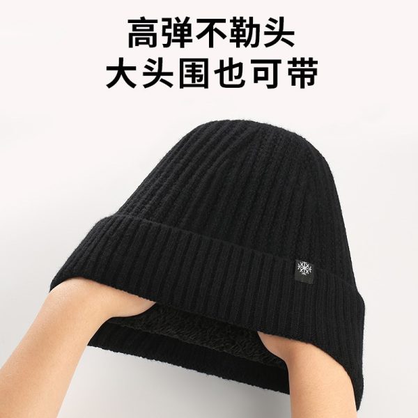 秋冬季保暖帽子围脖两件套男士针织帽中老年人爸爸加绒加厚毛线帽