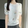 2024春夏新款甜美减龄刺绣女圆领冰丝针织短袖T恤半袖上衣打底衫