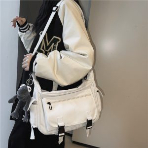 简约斜挎包男女ins日系大容量机能单肩邮差包工装风大学生背包男