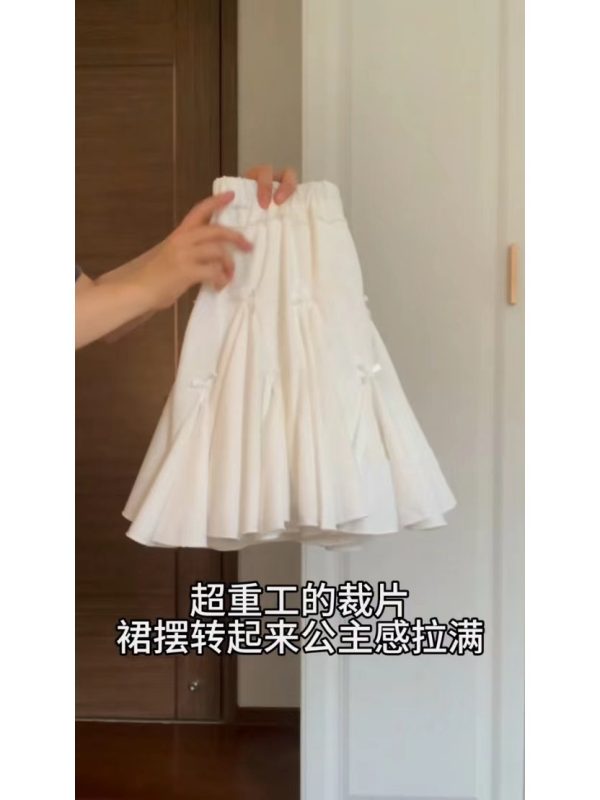 蝴蝶结蛋糕裙半身裙女甜美芭蕾风高腰显瘦荷叶边防走光a字短裙子
