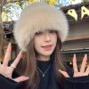 秋冬仿貂毛帽子女冬季高级感百搭毛绒渔夫帽大头围保暖护耳蒙古帽