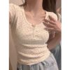 u领碎花短袖正肩短款上衣女夏季2023年新款修身设计感小众百搭t恤
