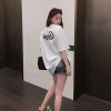 纯棉韩版宽松女装时尚穿搭短袖上衣中长款别致设计感字母t恤女潮