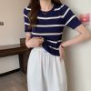 短款条纹短袖针织衫上衣女2023夏季新款洋气百搭小个子显瘦T恤ins