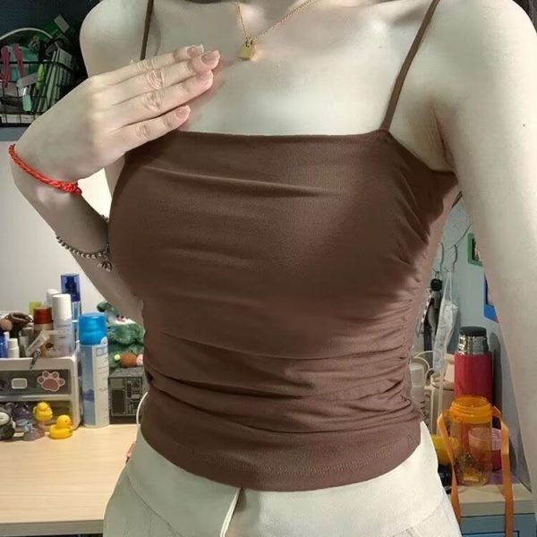 粉色辣妹美背吊带背心女带外扩胸垫显胸修身显瘦内搭外穿打底上衣