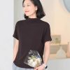 春季新款 弹力短袖女半高领文艺纯色修身显瘦休闲百搭T恤9227