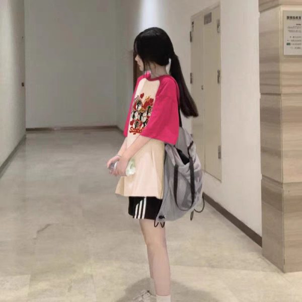 胖妹妹mm纯棉插肩短袖t恤女夏季宽松240斤大码设计感小众洋气上衣