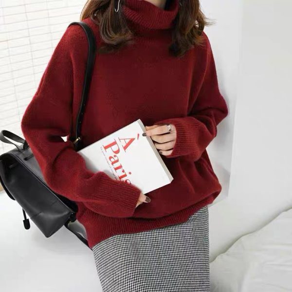 高领毛衣女款高端日韩简约纯色套头打底衫2023早秋高级感针织衫