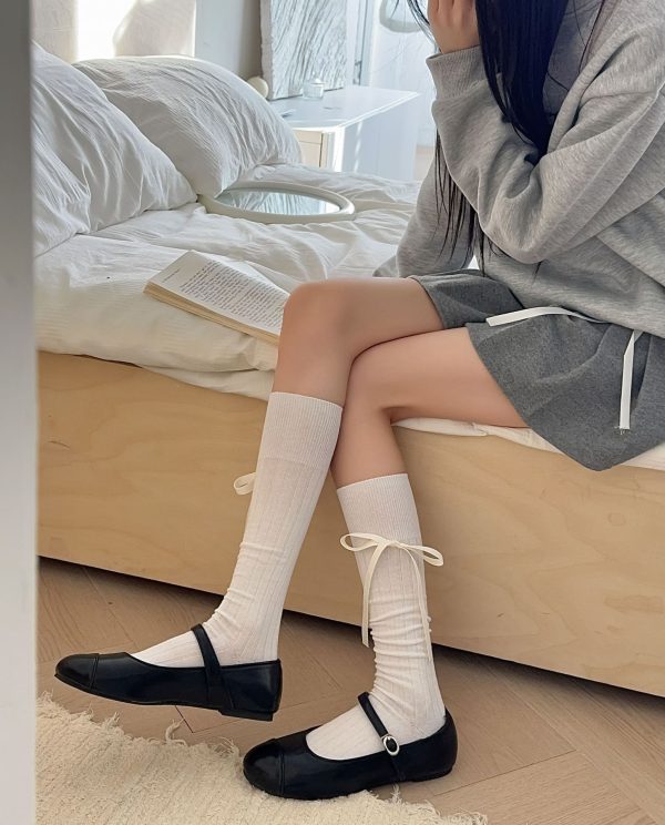 小腿袜女日系jk风绑带蝴蝶结长筒袜春夏百搭甜美少女纯色Lolita袜