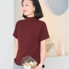 春季新款 弹力短袖女半高领文艺纯色修身显瘦休闲百搭T恤9227