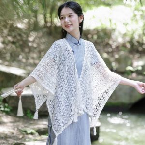 O1CN01e8Uwiv2860kjOlHQP_2217160977882-0-cib 2025夏季新品流苏披肩外搭旗袍裙子罩衫针织镂空蕾丝开衫纯色披风