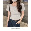 白色正肩t恤女短袖短款夏季纯棉修身显瘦纯白体恤基础款打底上衣