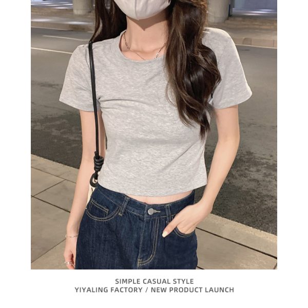 白色正肩t恤女短袖短款夏季纯棉修身显瘦纯白体恤基础款打底上衣